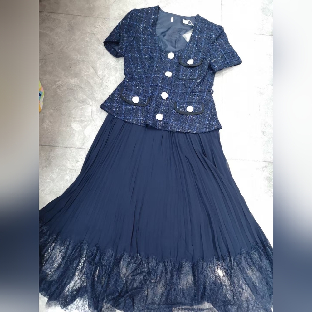 Self-Portrait Blue Metallic Boulce Midi Dress - Picture 6 of 7